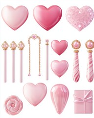 Poster - A collection of pink heart-shaped and candy-themed graphic elements.