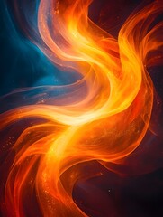 Poster - An abstract swirl of vibrant orange and blue hues, creating a dynamic flow that evokes a sense of energy and movement, with sparkling particles throughout.