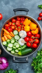 Wall Mural - A colorful assortment of fresh vegetables arranged in a pot.