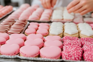 Poster - A colorful assortment of heart-shaped pastries and desserts for celebrations.