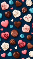 Poster - A colorful assortment of various chocolates and sweets in heart shapes.