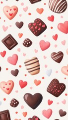 Poster - A colorful pattern of various heart-shaped chocolates and candies.