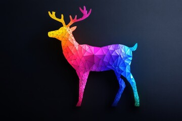 Poster - A colorful polygonal deer silhouette on a dark background.