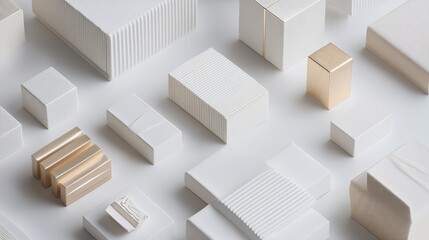 Poster - Stylish geometric gift boxes in white and gold showcase modern design trends, enhancing decor while offering unique presentation options. Generative AI