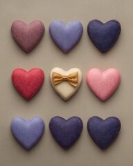 Poster - A decorative arrangement of heart-shaped cookies in various colors.