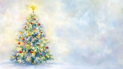 illuminated christmas tree decorated with glass balls and garlands. picture style image. illustratio
