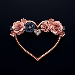 Poster - A decorative heart frame adorned with roses and a sparkling centerpiece.