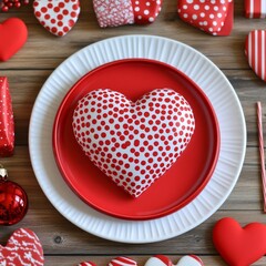 Poster - A decorative heart-shaped dessert surrounded by festive treats.