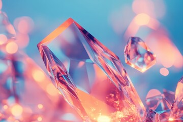 Fototapete - Shimmering icy crystals reflect light abstractly, creating a captivating display of colors set against a vibrant blue backdrop. Generative AI