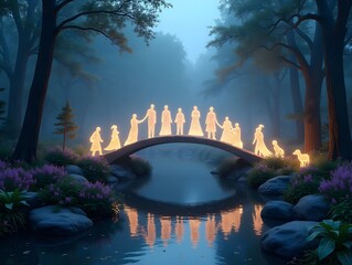 Magic Garden Imagine 1 silver bridge over the bridge and glowing people and animals join together in the light