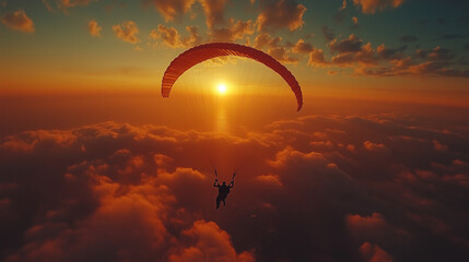 man parachuting in the sky; extreme sport concept