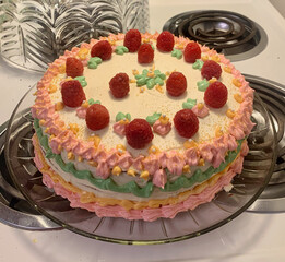 pastel cake with raspberries