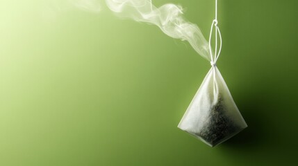 Aufkleber - The tea bag dangles in hot water, releasing steam and inviting aromas, perfect for a calming moment in the kitchen. Generative AI