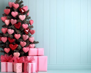 Poster - A festive tree decorated with hearts and gifts for a celebration.