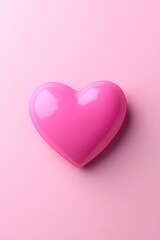 Wall Mural - A glossy pink heart shape on a light pink background.