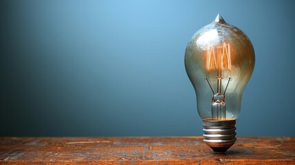 a wooden table with two light bulbs perched on top