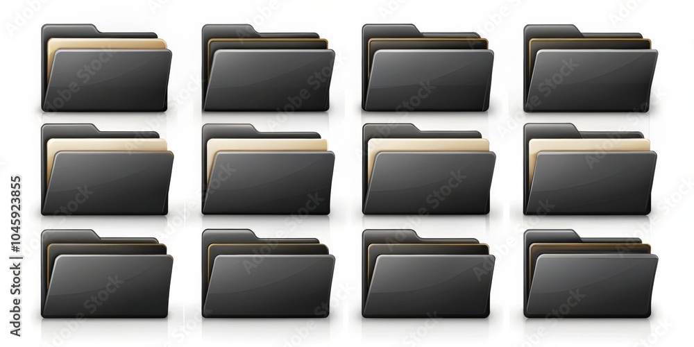 Black and Gold Folder Icon Set, Illustration, 3D, Folder Icon, Data ...
