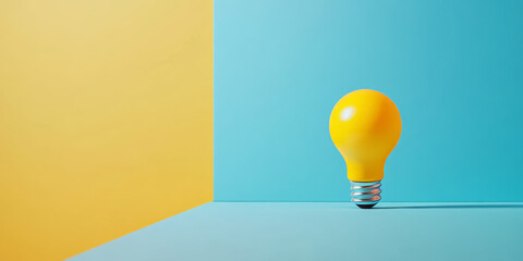 Minimalist concept of yellow light bulb on colorful background