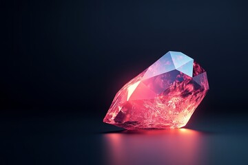 Canvas Print - A glowing red crystal on a dark surface, showcasing its facets and light.