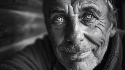 Artistic monochrome portrait of a mature man with expression black and white