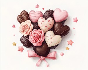 Poster - A heart-shaped arrangement of chocolates and roses, perfect for gifts.