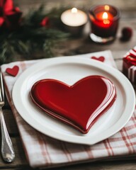 Poster - A heart-shaped dessert on a plate, surrounded by festive decor.