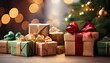 © Lucas - Presentes de natal coloridos proxímos a árvore de natal iluminada