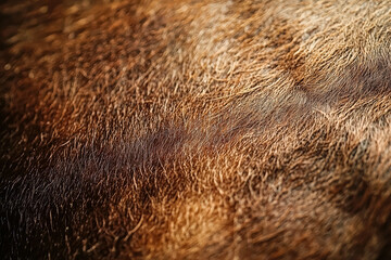 the fur of a cat is shown in a close up. the fur is brown and has a fuzzy texture