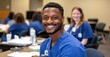 © serdon - A black woman or nurse in a hospital meeting for treatment planning, life insurance, or medical planning. A smiling, happy, and diverse healthcare worker.
