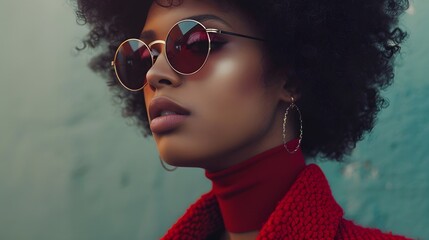 Fashion shooting afro model in stylish sunglasses