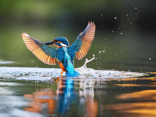 Wall Mural - kingfisher taking a bath