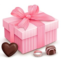 Poster - A pink gift box with chocolates and a ring, symbolizing love and celebration.