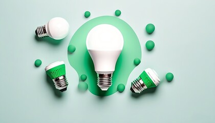 Design of energy-saving and eco-friendly LED light bulbs, showcasing modern green lifestyle concepts