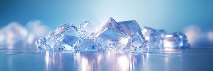 Leinwandbilder - A cluster of geometric icy crystals emits a soft glow, reflecting light beautifully against a calming blue backdrop. Generative AI