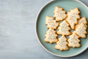 Poster - A plate of festive tree-shaped cookies decorated with colorful sprinkles.