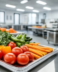 Wall Mural - A platter of fresh vegetables in a modern kitchen setting.