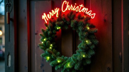 Festive Christmas wreath with glowing lights and a 