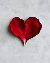 Canvas Print - A red rose petal shaped like a heart on a textured background.