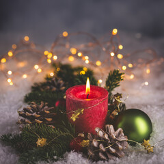 Wall Mural - christmas candle and decorations - classic christmas and advent arrangement - square format with cop