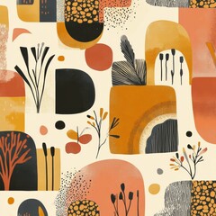 Poster - This artwork showcases a vibrant doodle design incorporating warm tones and retro patterns reminiscent of the 70s and 80s. Generative AI