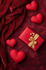 Poster - A romantic scene featuring a gift box and heart-shaped decorations.