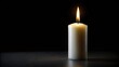 © Latsamee - Solitary white candle with small flame against black background