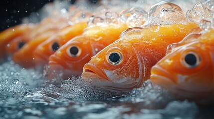 Vibrant Goldfish Swimming in Bubbling Water with Dramatic Lighting