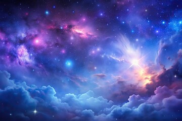 Wall Mural - space galaxy background with nebula clouds and distant stars in purple and blue tones