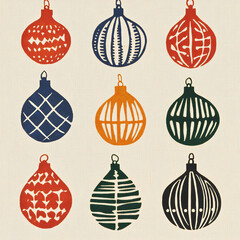 Colorful decorative ornaments arranged in a grid, showcasing various patterns and designs against a light background