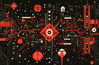 © Abstract - A futuristic circuit board design in festive New Year colors, featuring intricate digital technology elements, glowing lights, and advanced geometric patterns for a modern tech aesthetic.