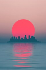 Poster - A serene sunset over a city skyline reflected in calm waters.