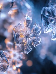 Aufkleber - Glowing icy shades form intricate snowflake shapes, capturing the essence of winter's beauty on a serene evening. Generative AI