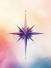 Fototapete - A striking geometric compass rose features sharp lines and a vibrant, colorful backdrop, creating a modern navigational symbol. Generative AI