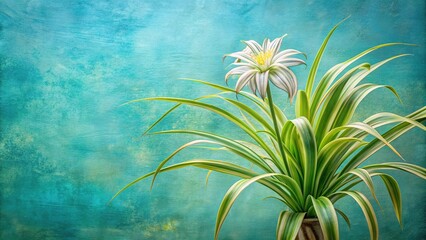 Spider plant flower in oil painting texture on green blue background